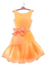 Vintage orange silk dress with pink bow. Outfit for party. Royalty Free Stock Photo